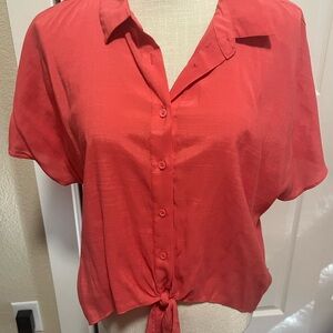 Nine West Coral Button-Down Tie-Front Shirt